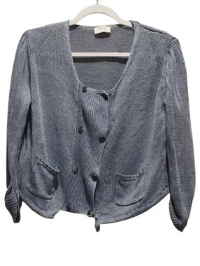 Elegant Blue Double-Breasted Cardigan